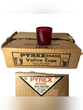 Vintage MCM Pyrex Red Glass Votive Cups Set  of 12 Corning Glass Mid Century MCM